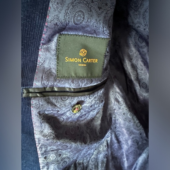 Men retro blue blazer corduroy jacket - Picture 6 of 11